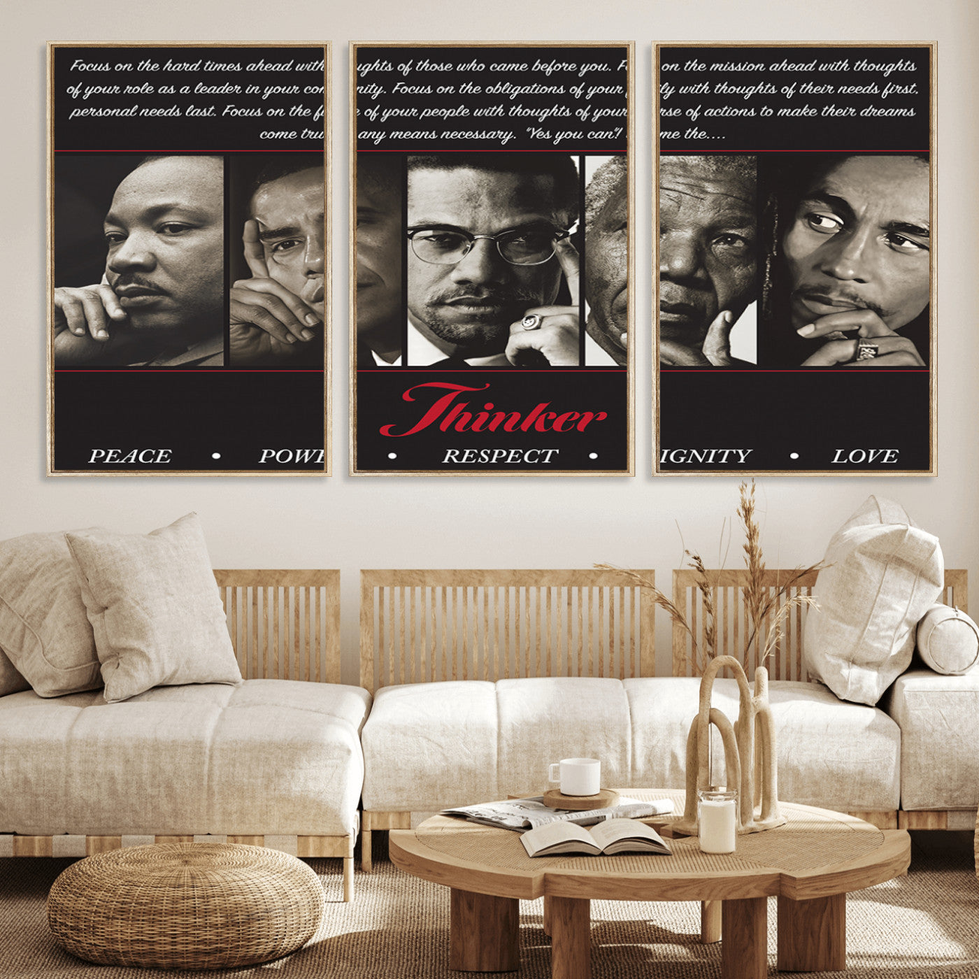 MGV-FC-60X30-3P - Thinkers of Wall Art Canvas Print - Inspirational Wall Art Featuring Icons of Peace, Power, and