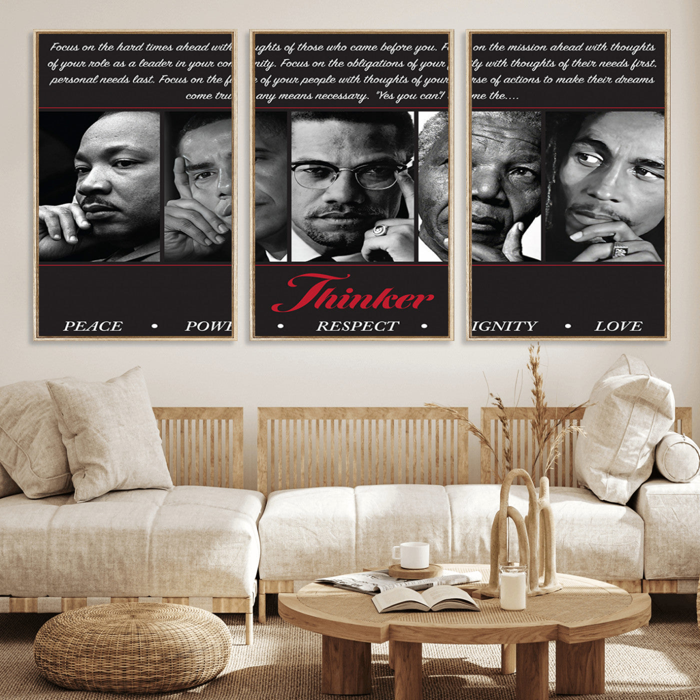MGV-FC-60X30-3P - Thinker Peace Power Respect Dignity Wall Art | Thinkers of Changel Wall Art Featuring Icons of