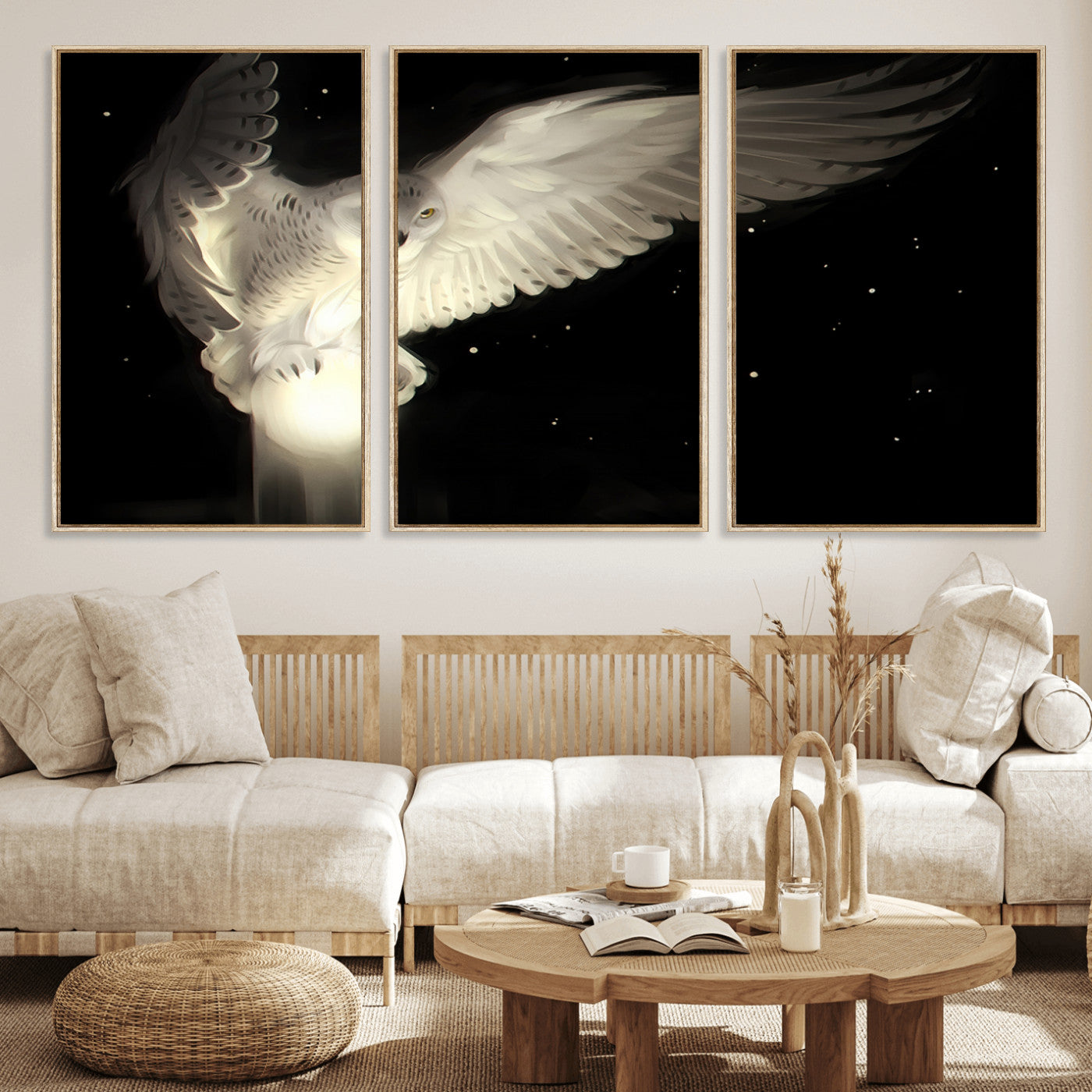 MGV-FC-60X30-3P - Night Owl Art -  Illuminating the Darkness – Unique Animal-Inspired Wall Art for Modern Decor |