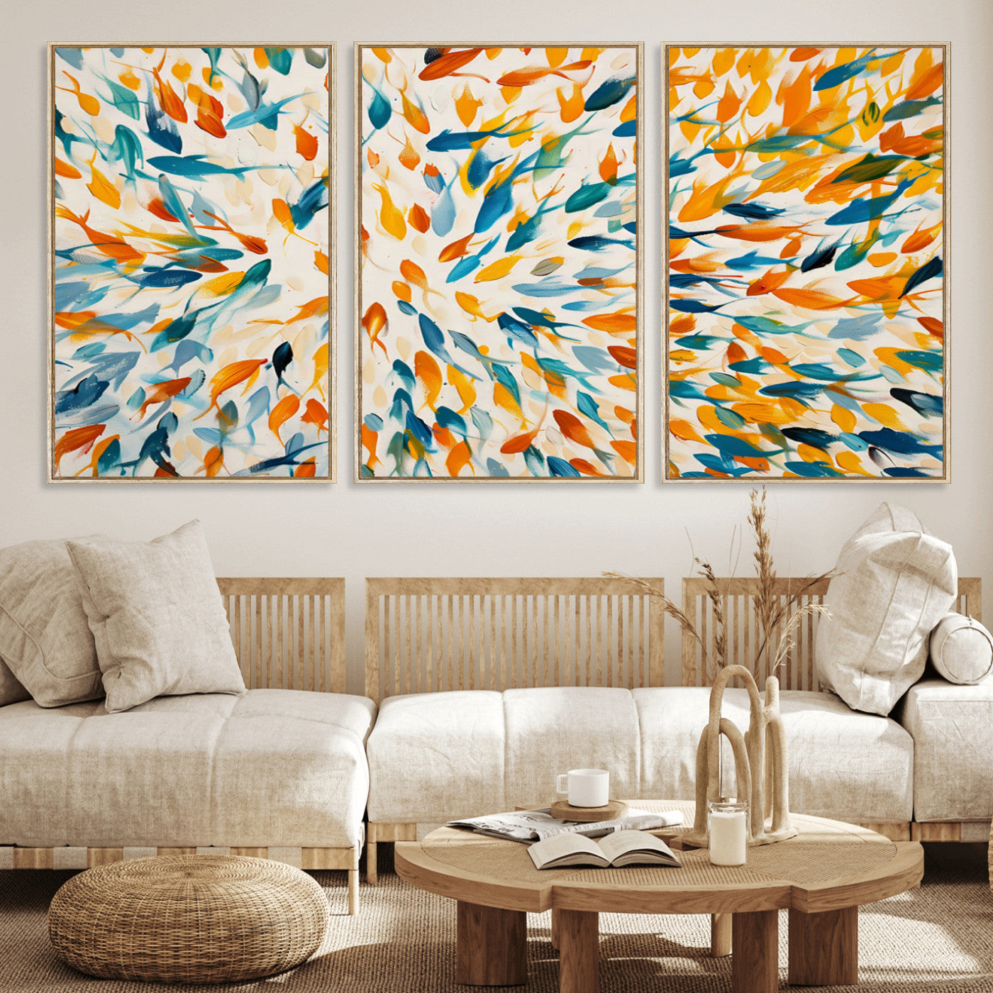 59969-MGV-FC-60X30-3P_Natural-Colorful Fish Wall Art Print – Abstract Ocean-Inspired Wall Art for Modern Spaces | Framed Canvas,