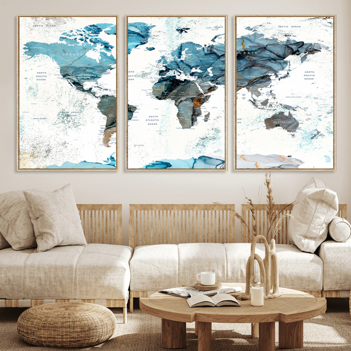 MGV-FC-60X30-3P - Push Pin World Map Canvas Print – Framed Wall Art for Couples to Track Their Travels – Anniversary