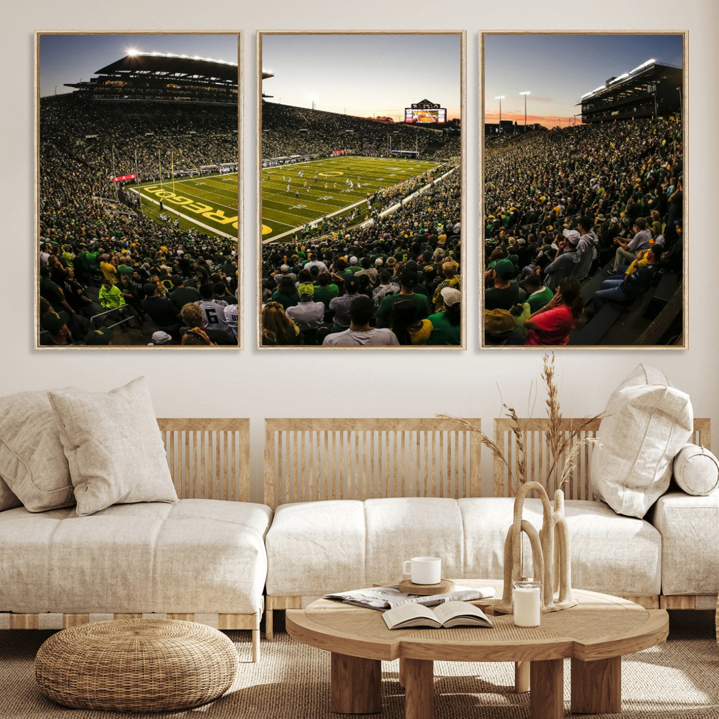 MGV-FC-60X30-3P - Oregon Stadium Canvas Wall Art - Captivating Game Day Scene at Autzen Stadium, Oregon Ducks Football