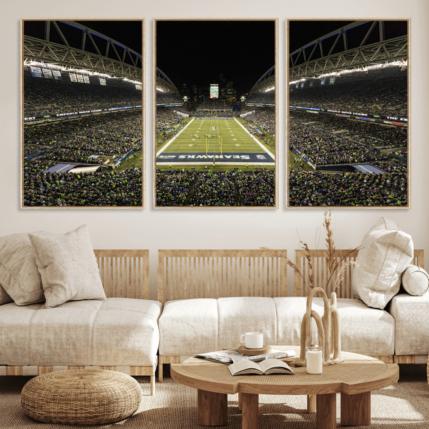 MGV-FC-60X30-3P - Seattle Seahawks Football Team Print Wall Art - Seattle Century Link Field Stadium Wall Art Canvas