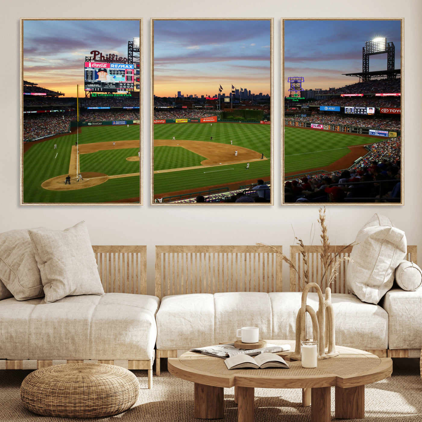 MGV-FC-60X30-3P - Citizens Bank Park Philadelphia Phillies Wall Art Canvas | 3-Panel Canvas Print of Phillies Stadium