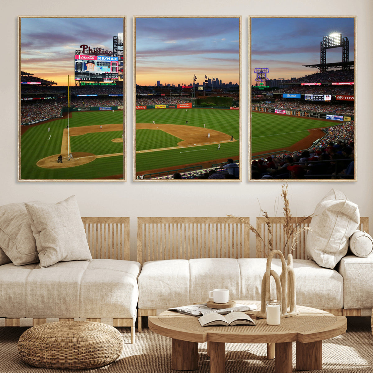 13778-MGV-CV-36X24 - Citizens Bank Park Philadelphia Phillies Wall Art Canvas | 3-Panel Canvas Print of Phillies Stadium