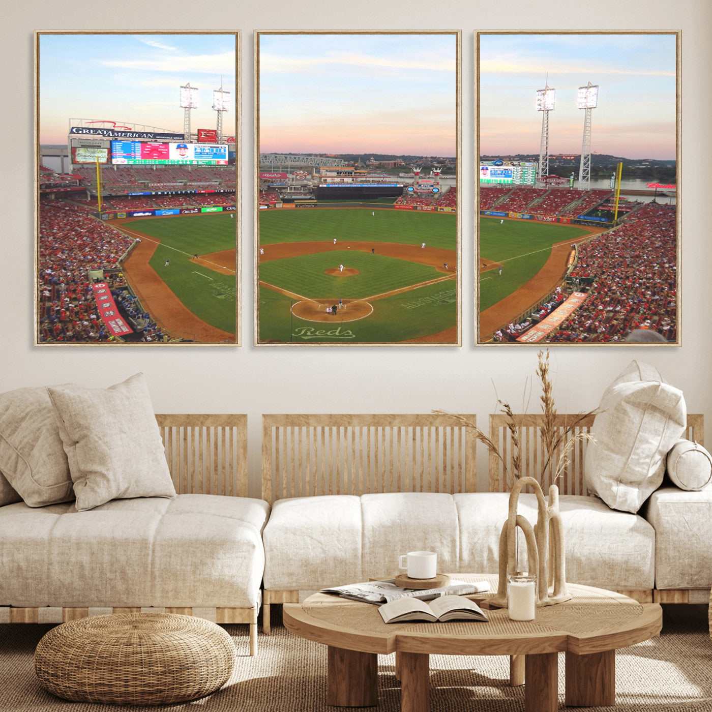 MGV-FC-60X30-3P - Cincinnati Reds Baseball Print Canvas- Cincinnati Great American Ball Park Stadium Wall Art Canvas