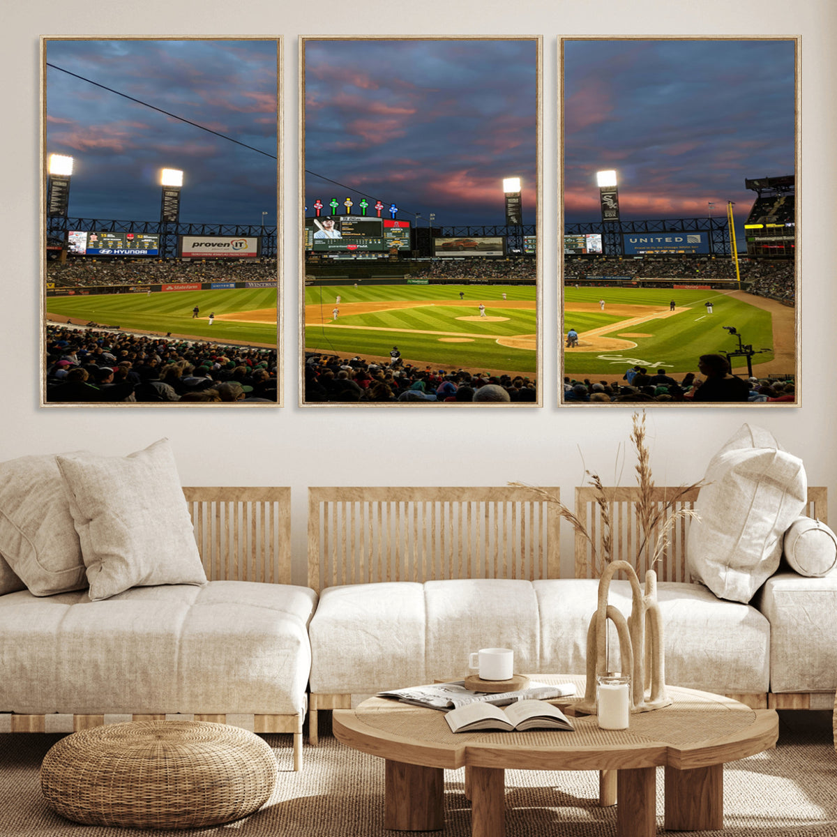 96063-MGV-CV-36X24 - Chicago White Sox Baseball Team Print Canvas, Guaranteed Rate Field, Framed and Ready to Hang