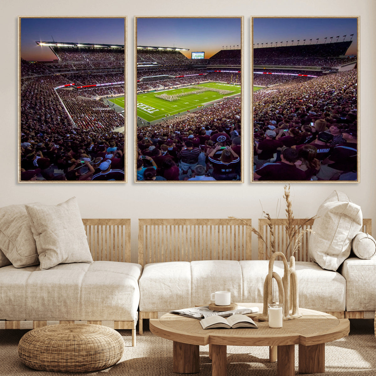 25148-MGV-CV-36X24 - Texas A&M University Aggies Football Team Print, College Station Kyle Field, Framed and Ready to Hang