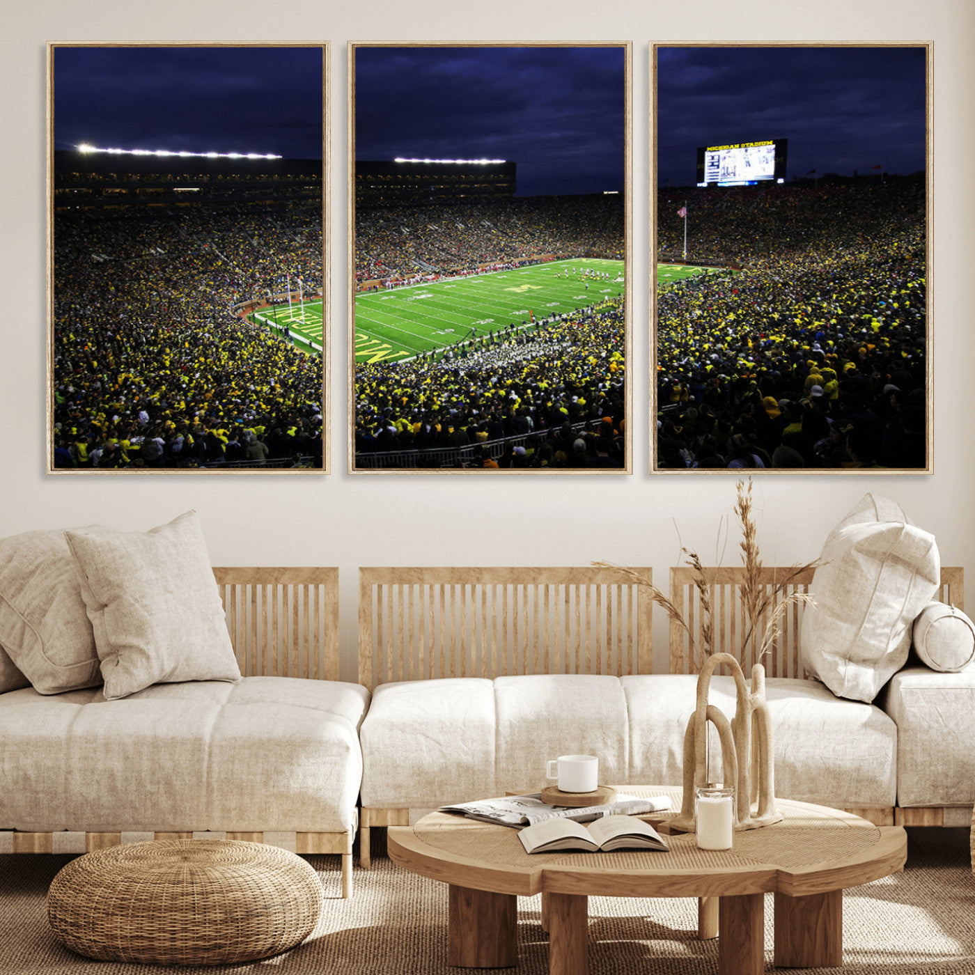 MGV-FC-60X30-3P - Michigan Wolverines Football Canvas Wall Decor, Football Team Print - Ann Arbor Michigan Stadium