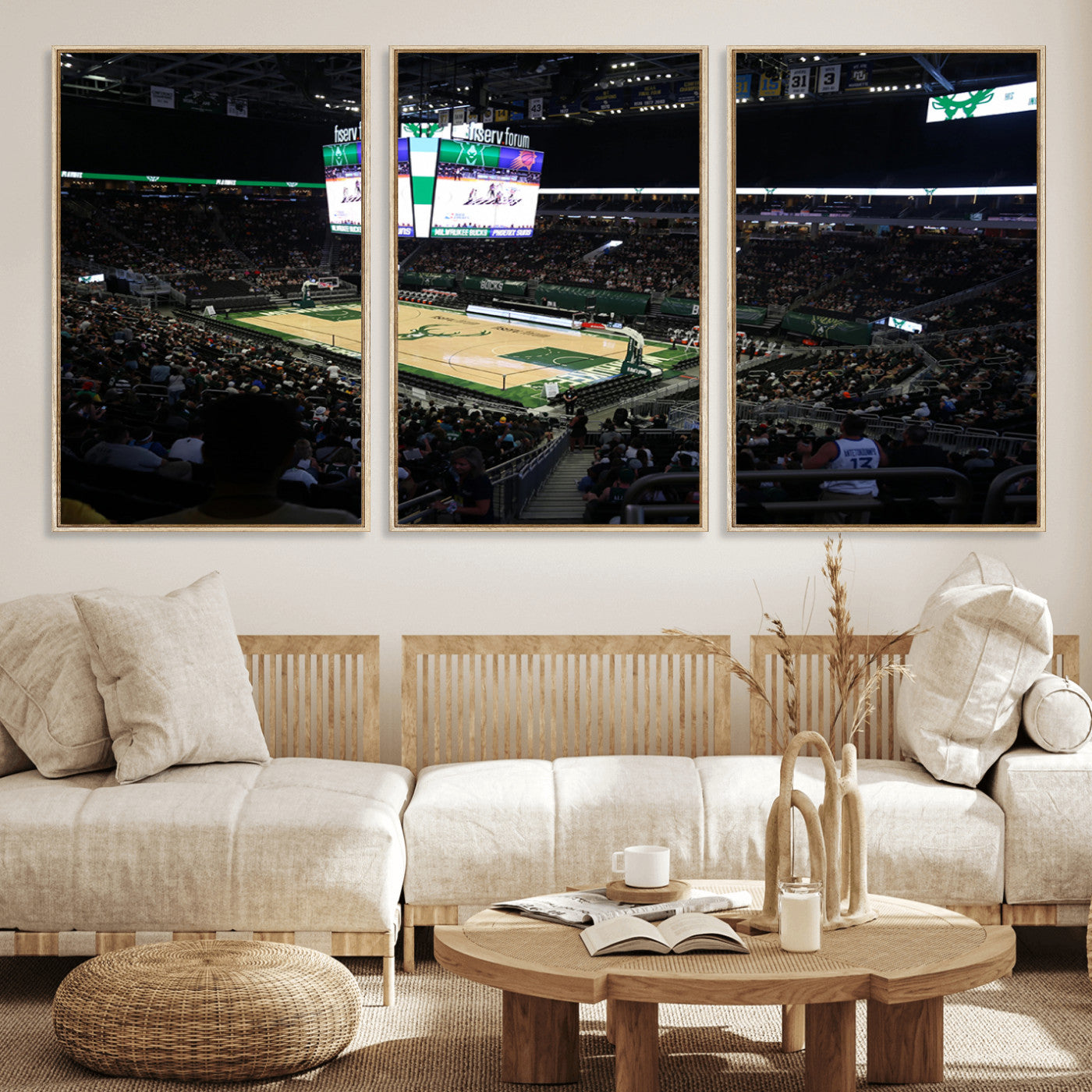 MGV-FC-60X30-3P - Milwaukee Bucks Basketball Print - Fiserv Forum Stadium Wall Art Canvas Print