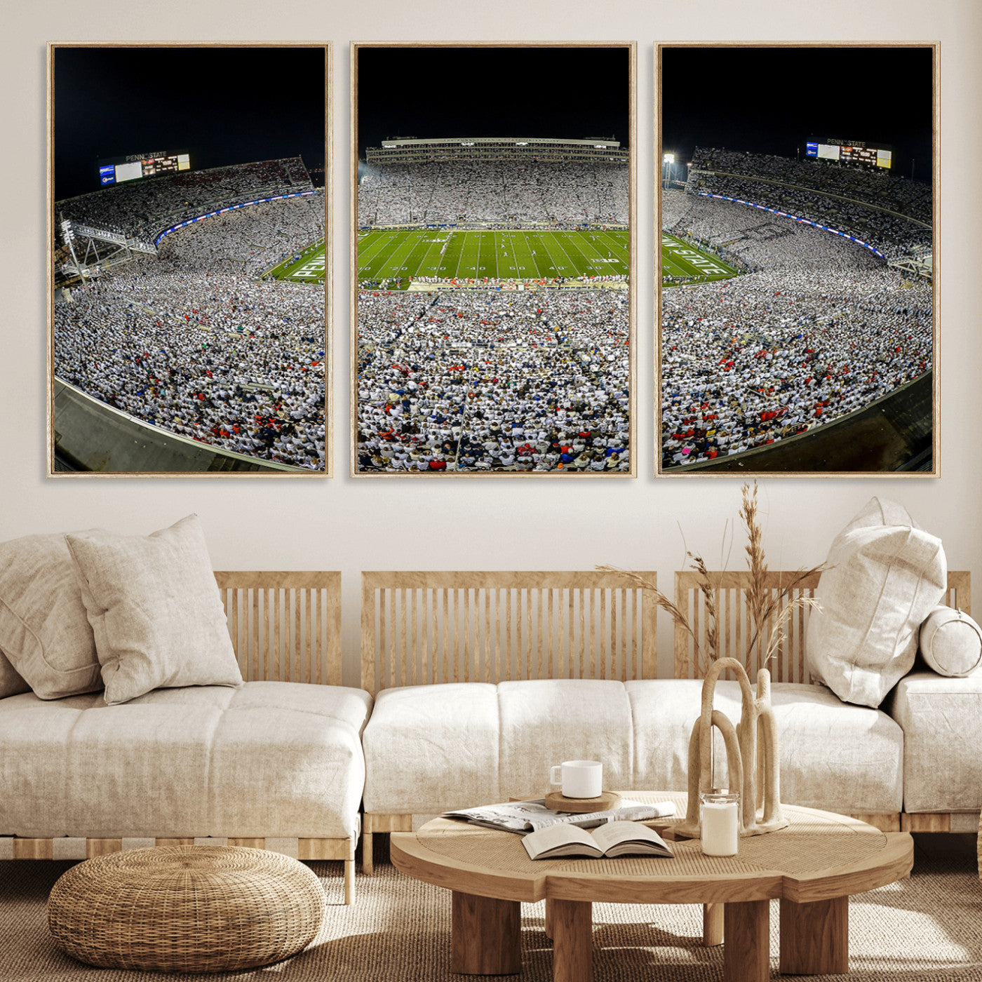 MGV-FC-60X30-3P - Beaver Stadium Night Game Triple Canvas Wall Art - Penn State Nittany Lions Football Match
