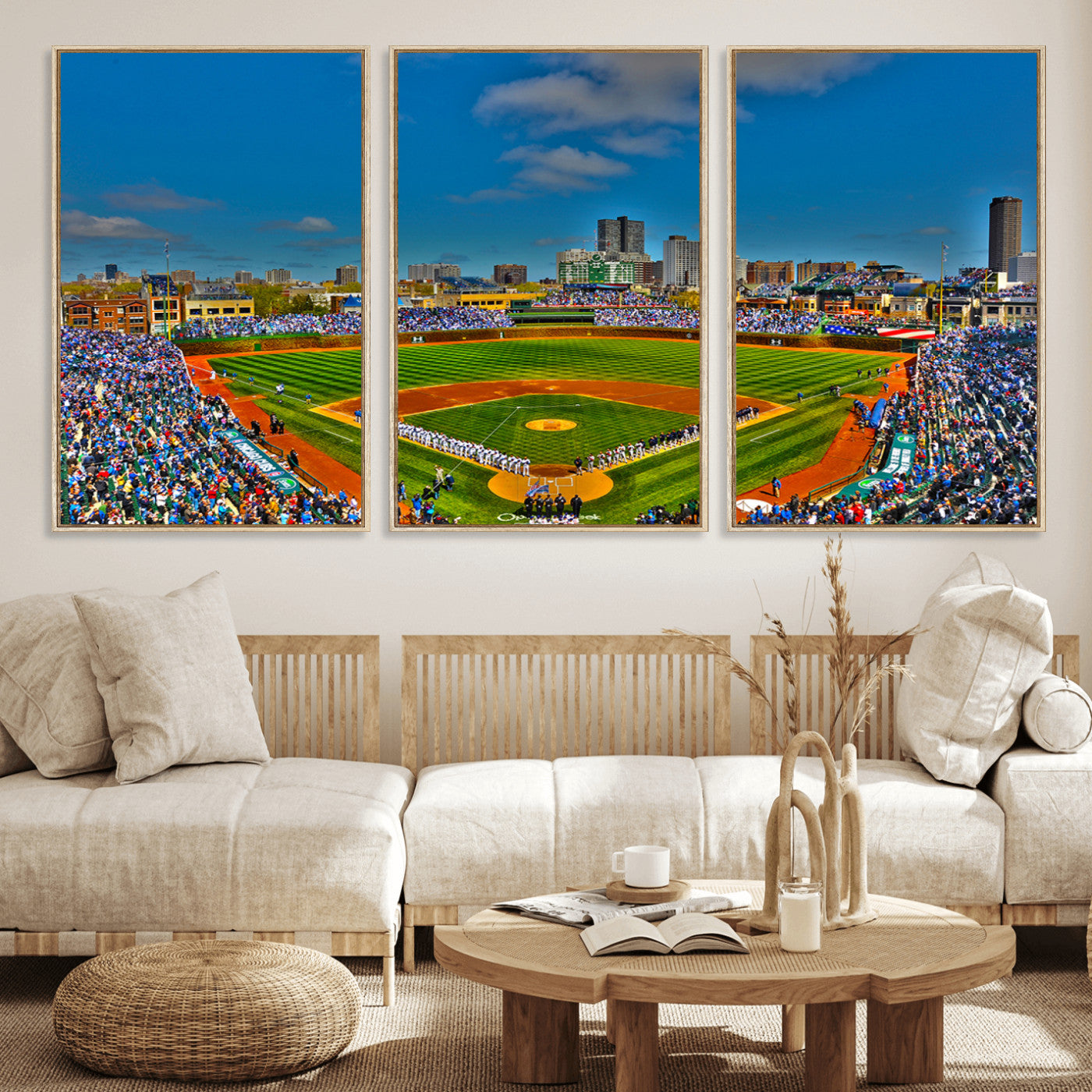 MGV-FC-60X30-3P - Wrigley Field Chicago Cubs Canvas Wall Art - Iconic Baseball Stadium Print for Sports Lovers - Ready