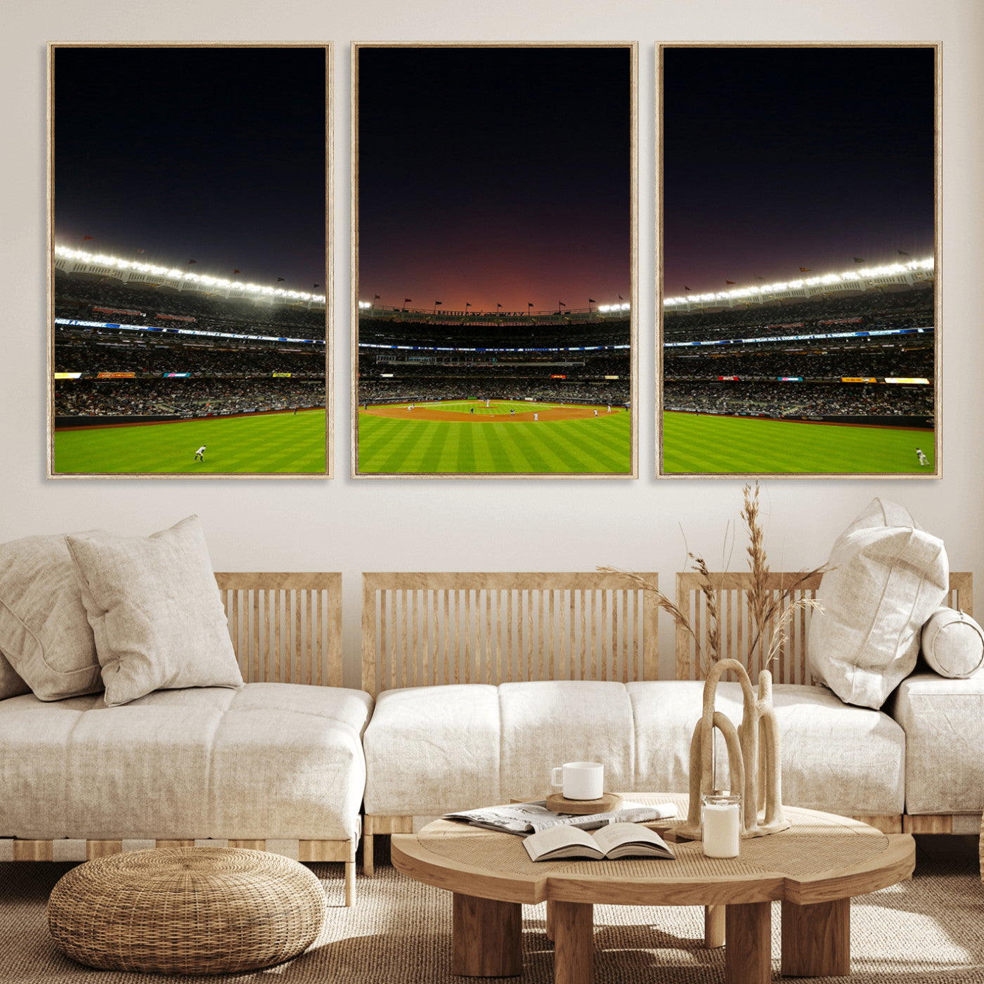 MGV-FC-60X30-3P - Yankee Stadium Night Game Triple Canvas, Yankee Stadium Canvas Wall Art - New York Yankees MLB Match
