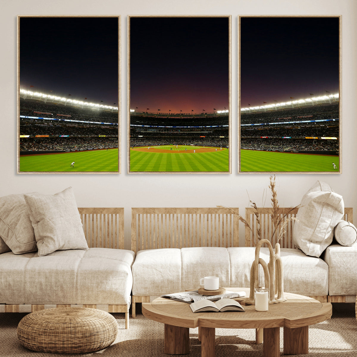 59138-MGV-CV-36X24 - Yankee Stadium Night Game Triple Canvas, New York Yankees Stadium Wall Art
