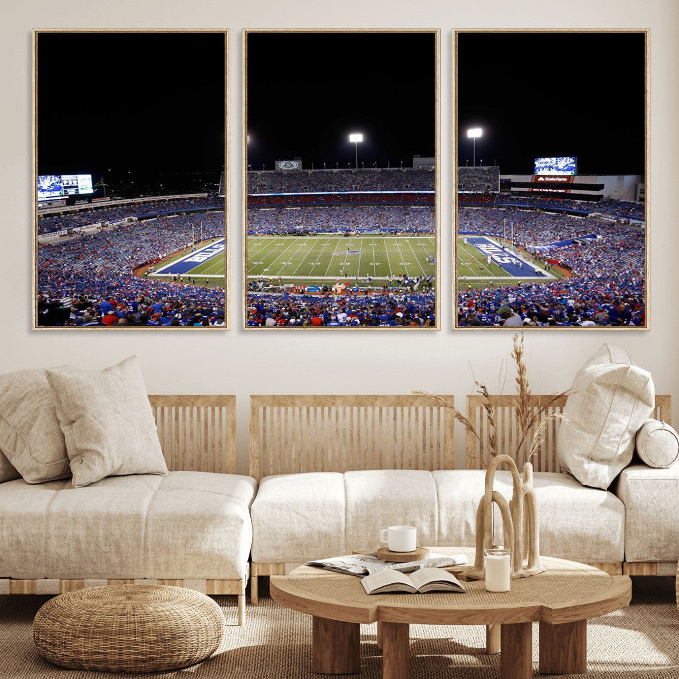 MGV-FC-60X30-3P - Buffalo Bills Wall Art - Buffalo Bills Stadium Canvas Print, Perfect Sports Decor for Living Rooms,