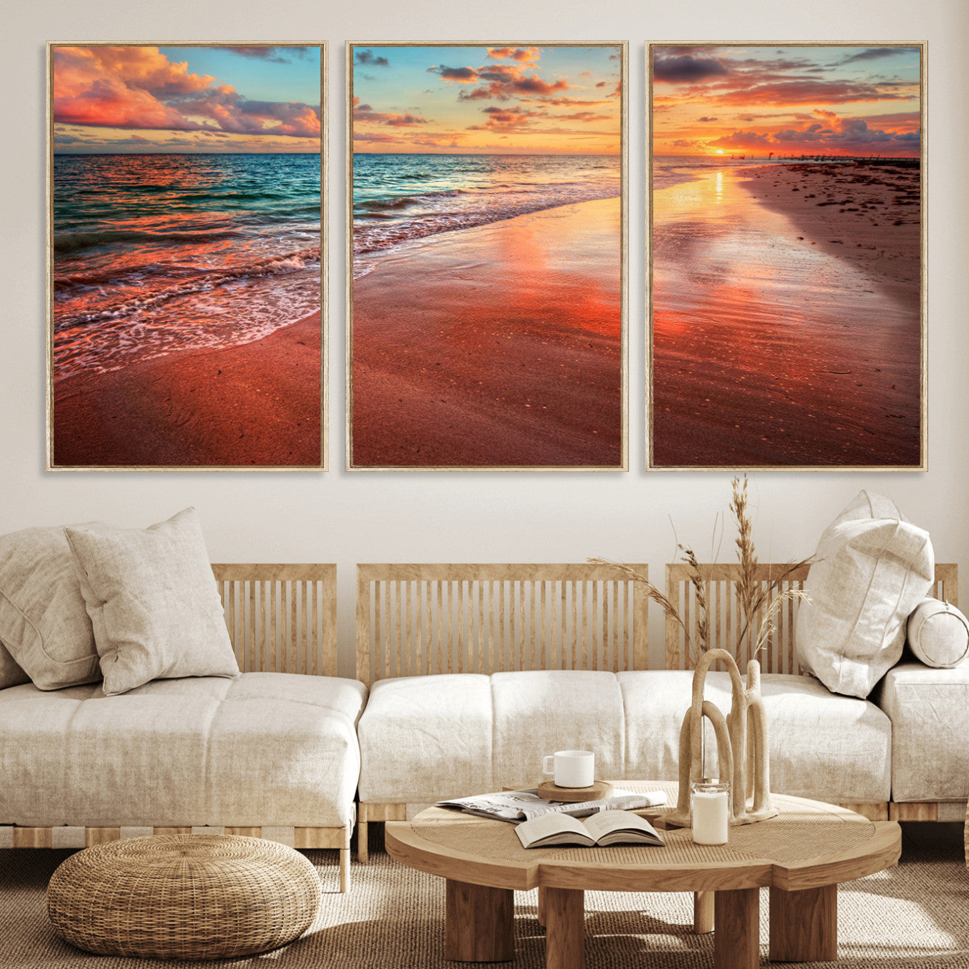 MGV-FC-60X30-3P - Sunset Beach Wall Art | Ocean Canvas Print | Coastal Wall Art | Tranquil Sunset Canvas Print