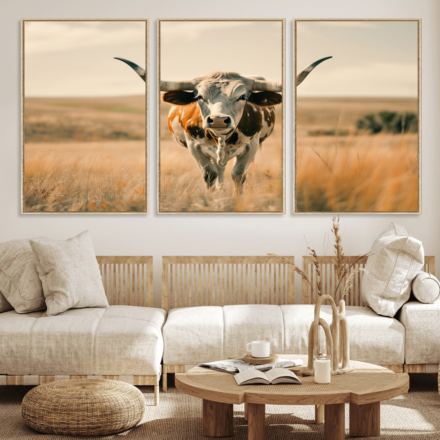 16580-MGV-CV-36X24-Texas Cow Longhorn Wall Art Canvas Print for Farm House Wall Decor, Farmhouse Cow Print Canvas Wall Art Print