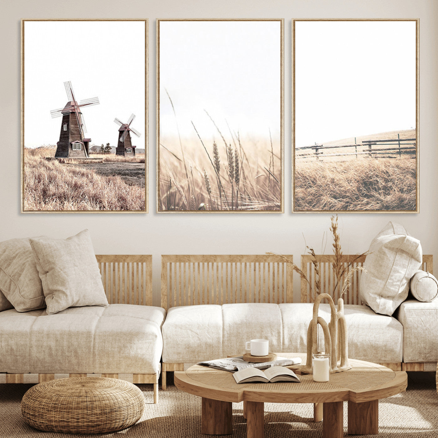 56649-MGV-CV-60X30-3P-Farm Prints Set, Farmhouse Wall Art Canvas, Country House Decor, Country House Decor, Barn Print, Wheat Print