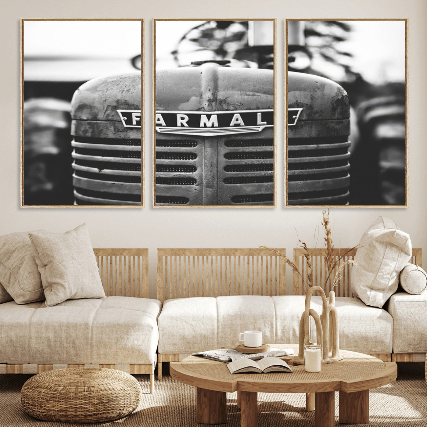 MGV-FC-60X30-3P - Vintage Farmall Tractor Wall Art Canvas Print, Rustic Farmhouse Decor Ready to Hang