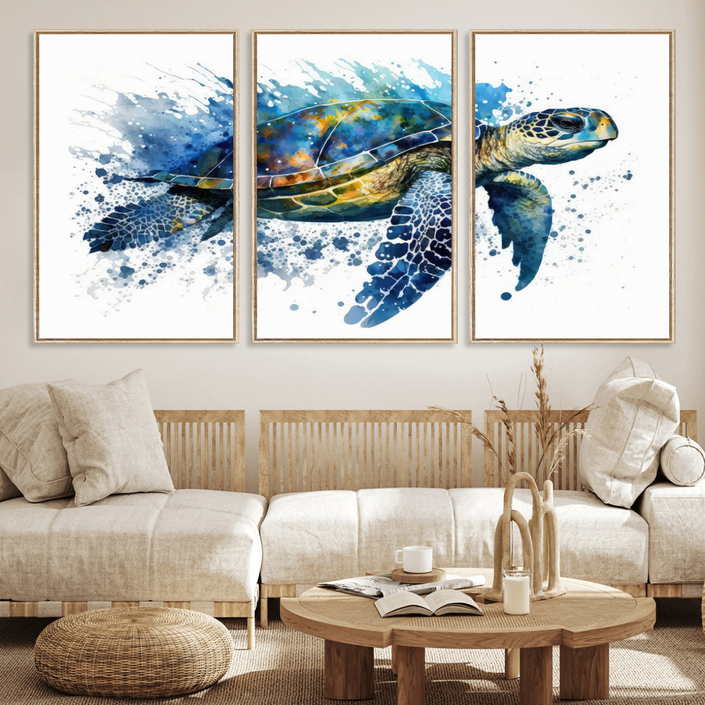 MGV-FC-60X30-3P - Watercolor Turtle Wall Art Canvas Print for Decoration