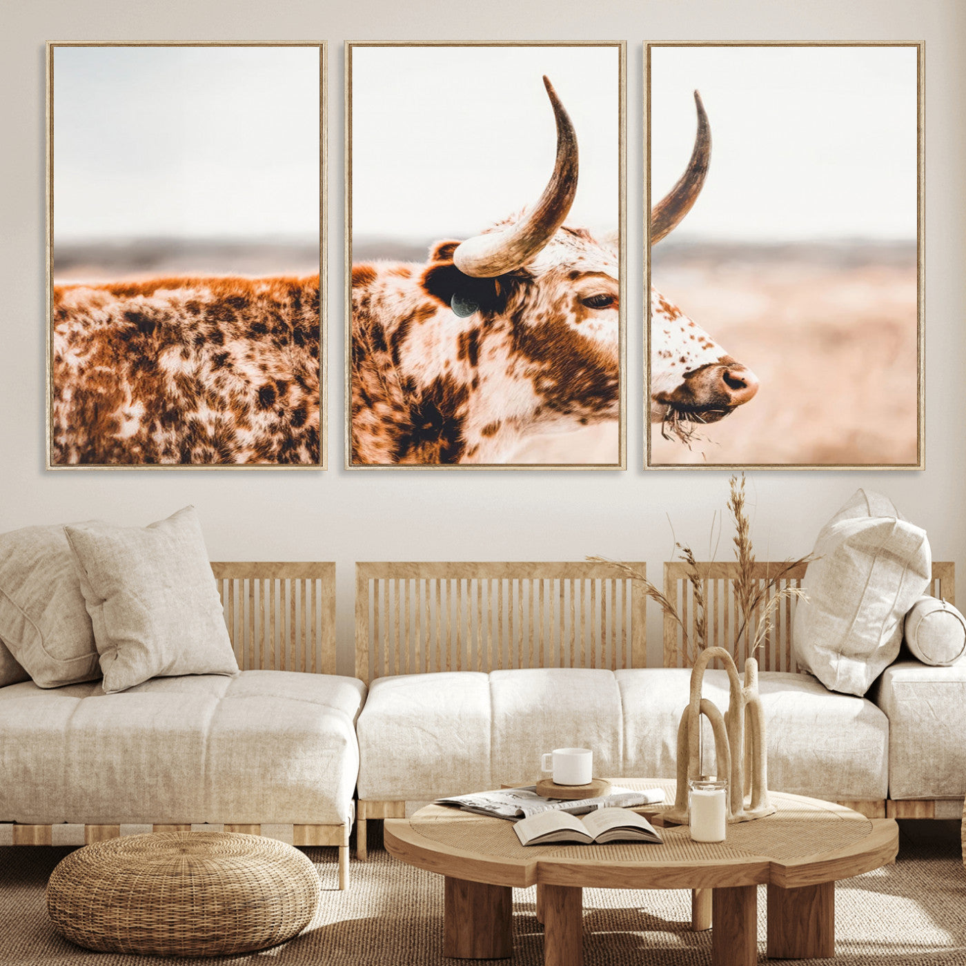 -Speckled Bull Wall Art Canvas Print – Rustic Cow Longhorn Farmhouse Animal Decor – Western Longhorn