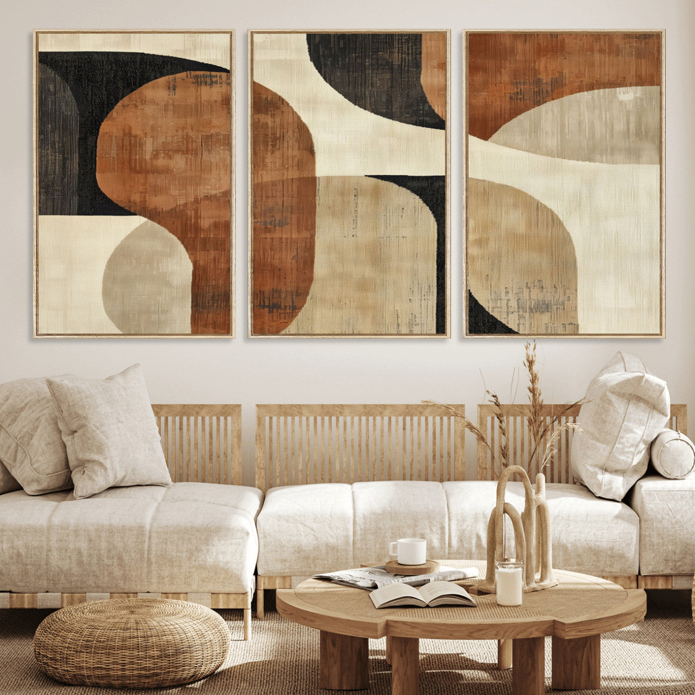 MGV-FC-60X30-3P - Wabi Sabi Abstract Wall Art Canvas Print | Large Minimalist Modern Geometric Wall Decor for Living