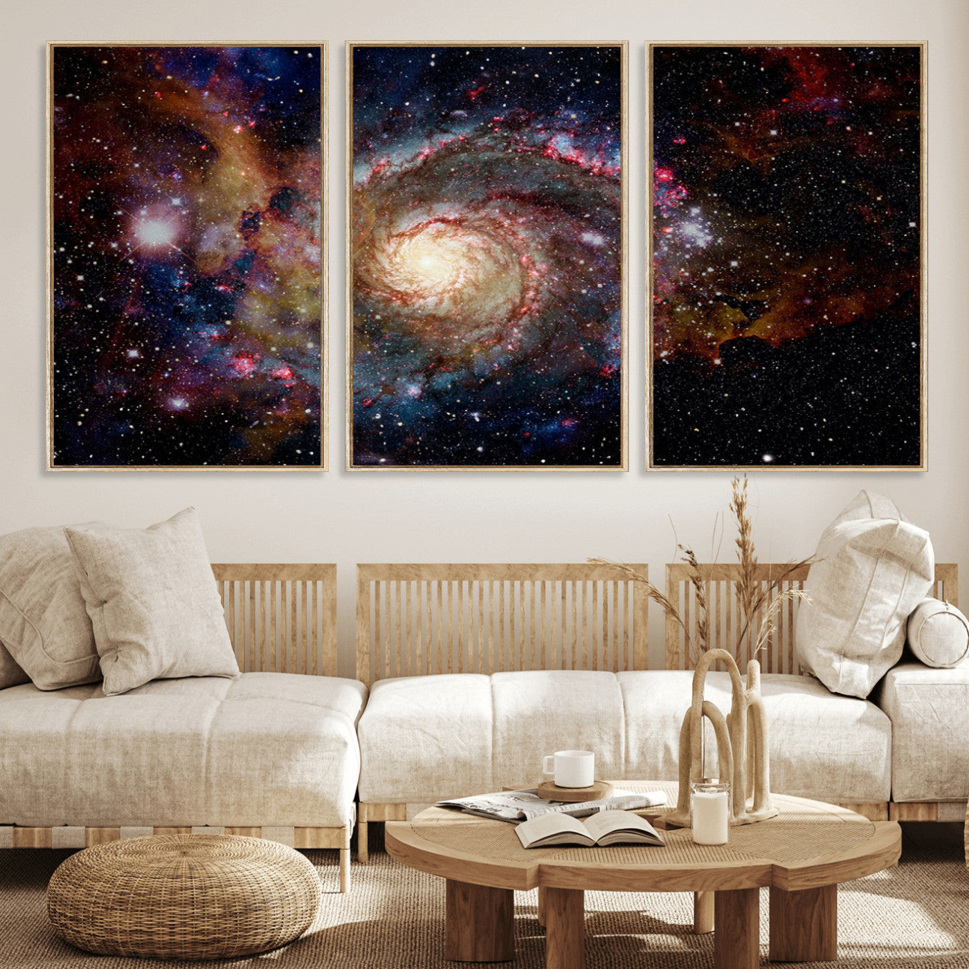 MGV-FC-60X30-3P - Nebula and Galaxies in Space Wall Art Canvas Print, Spiral Galaxy Wall Art Canvas Print