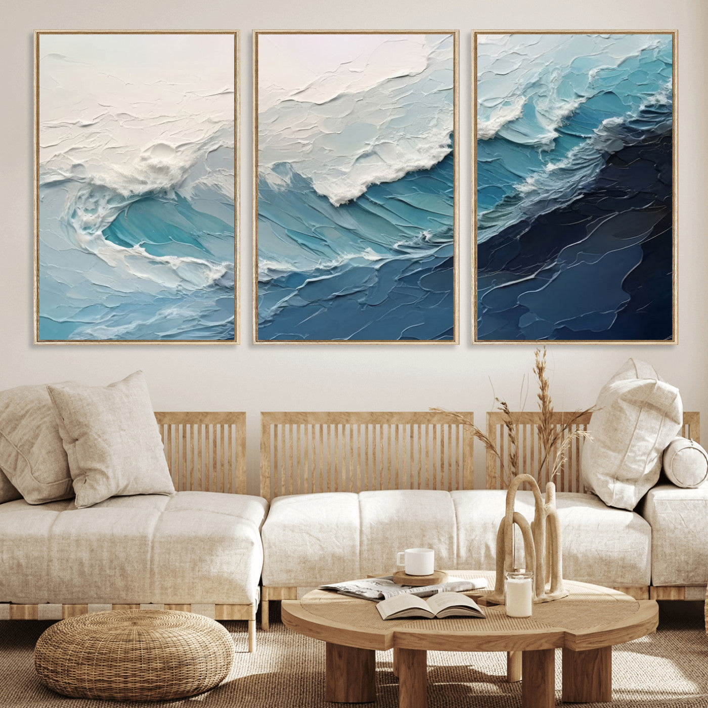 MGV-FC-60X30-3P - Ocean Wave Canvas Wall Art Print - Coastal Wall Decor for Living Room - Large Ocean Wave Wall Art