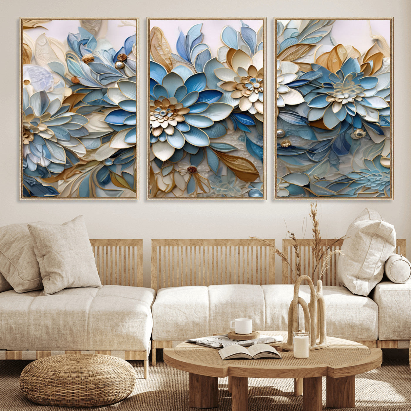 MGV-FC-60X30-3P - Blu Abstract Flower Wall Art Canvas Print