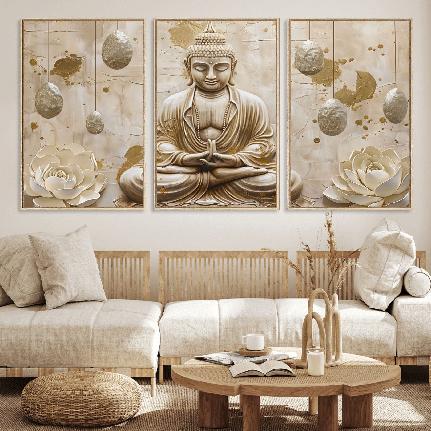 MGV-FC-60X30-3P - Serene Buddha Wall Art | Yoga Room Decor and Meditation Wall Art Print | Framed and Ready to Hang