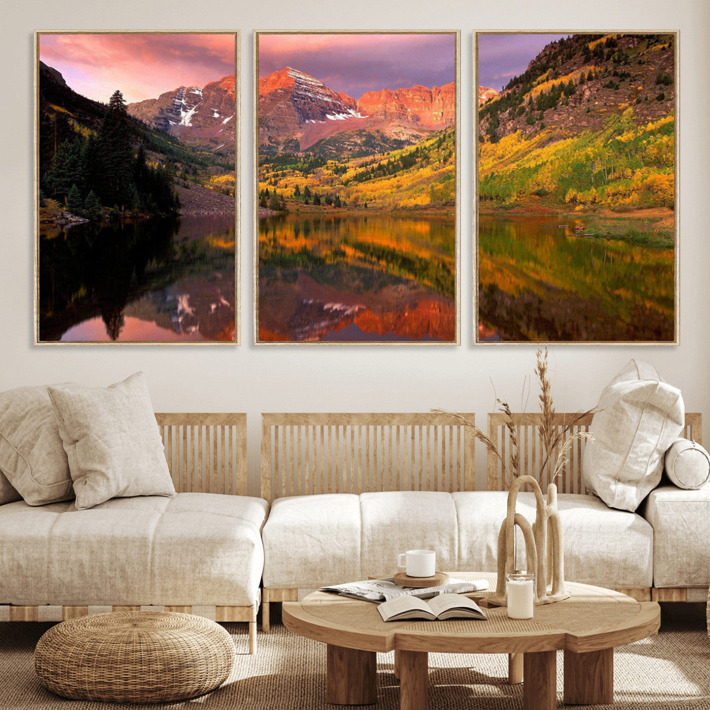 86946-MGV-FC-60X30-3P_Natural-Colorado Rockies Mountain Sunset Wall Art | Ready to Hang and Framed | Scenic Nature Landscape
