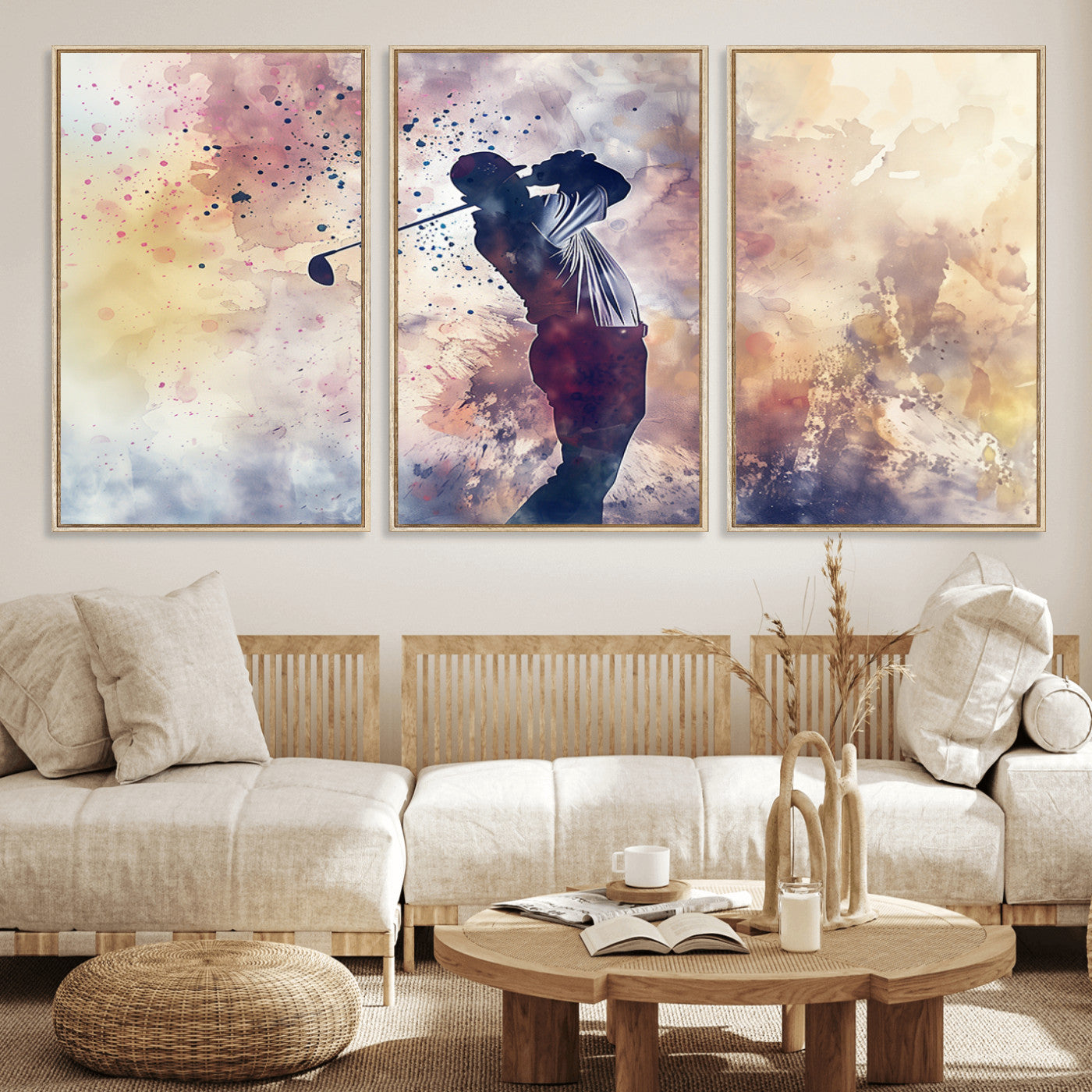 MGV-FC-60X30-3P - Abstract Watercolor Golf Player Wall Art Canvas Print