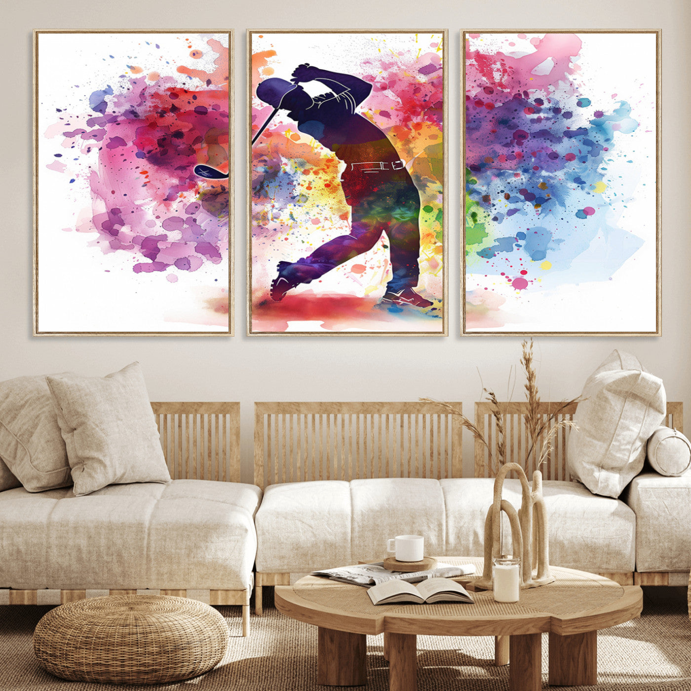 MGV-FC-60X30-3P - Colorful Golfer Swing Wall Art Canvas Print - Ready to Hang, Framed Sports Decor