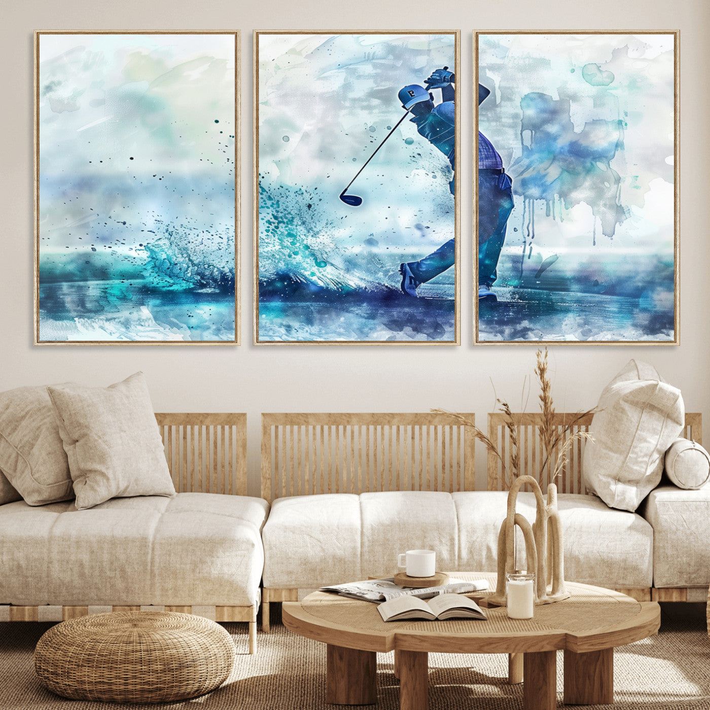 MGV-FC-60X30-3P - Golf Swing Wall Art Canvas Print - Sports-Inspired Watercolor Decor - Ready to Hang