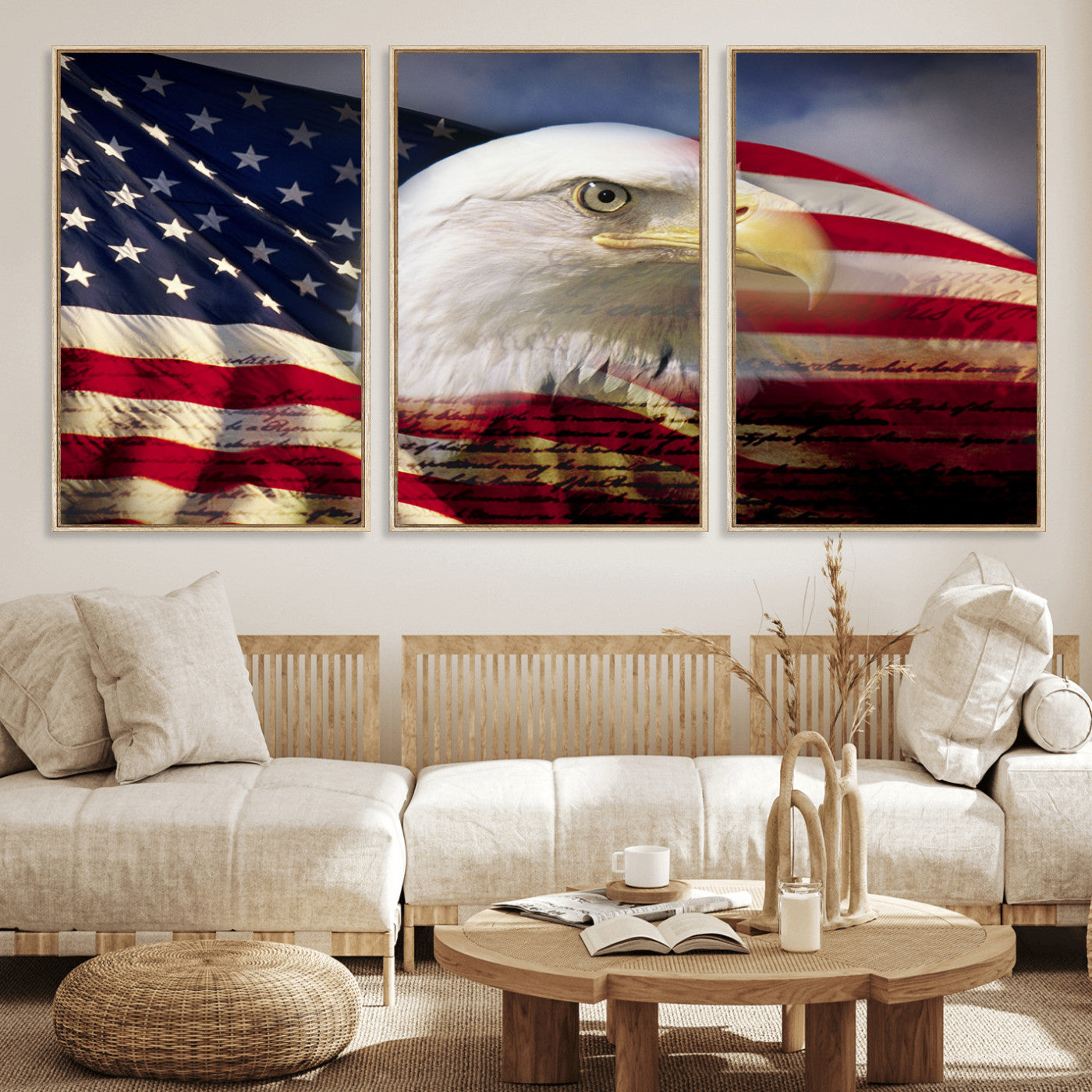 MGV-FC-60X30-3P - American Flag Eagle Symbol Wall Art, American Flag Eagle Wall Art Canvas Print