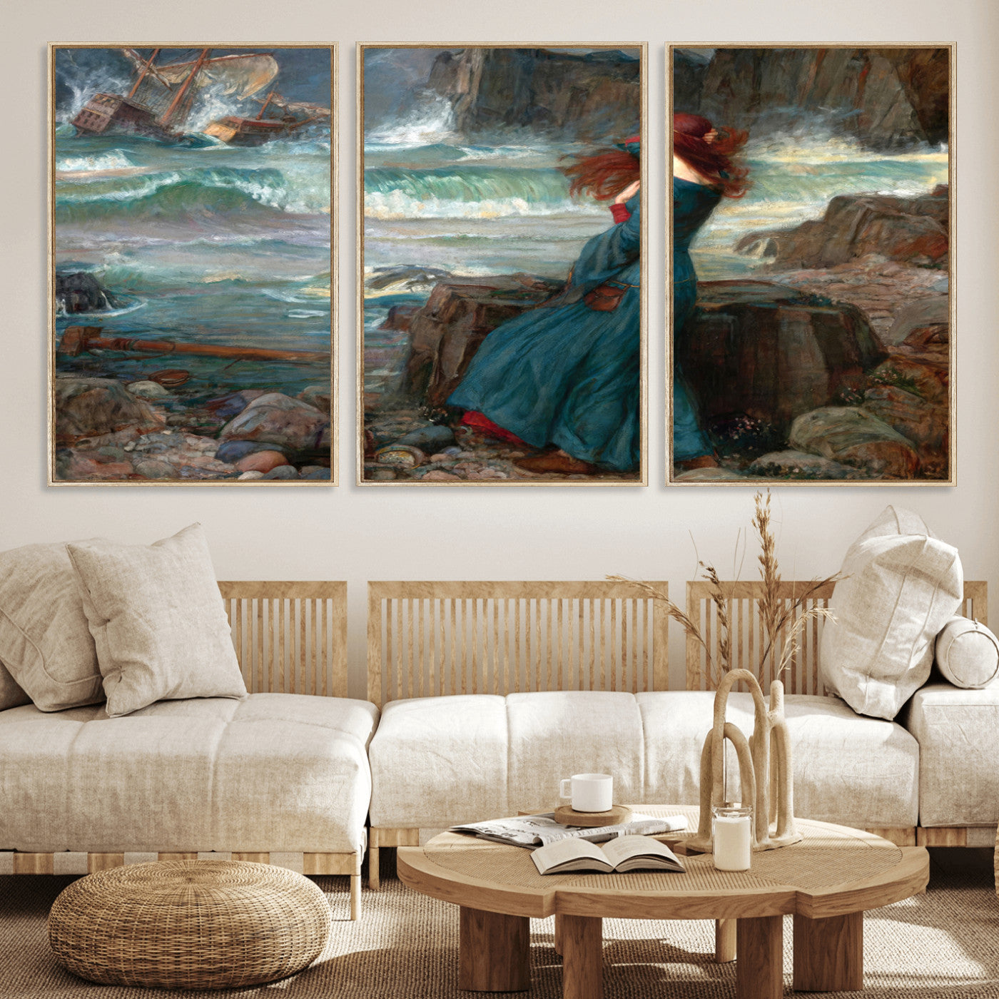 -Miranda by the Shore Wall Art Canvas Print – Tempest Scene Ocean Storm – Ready to Hang
