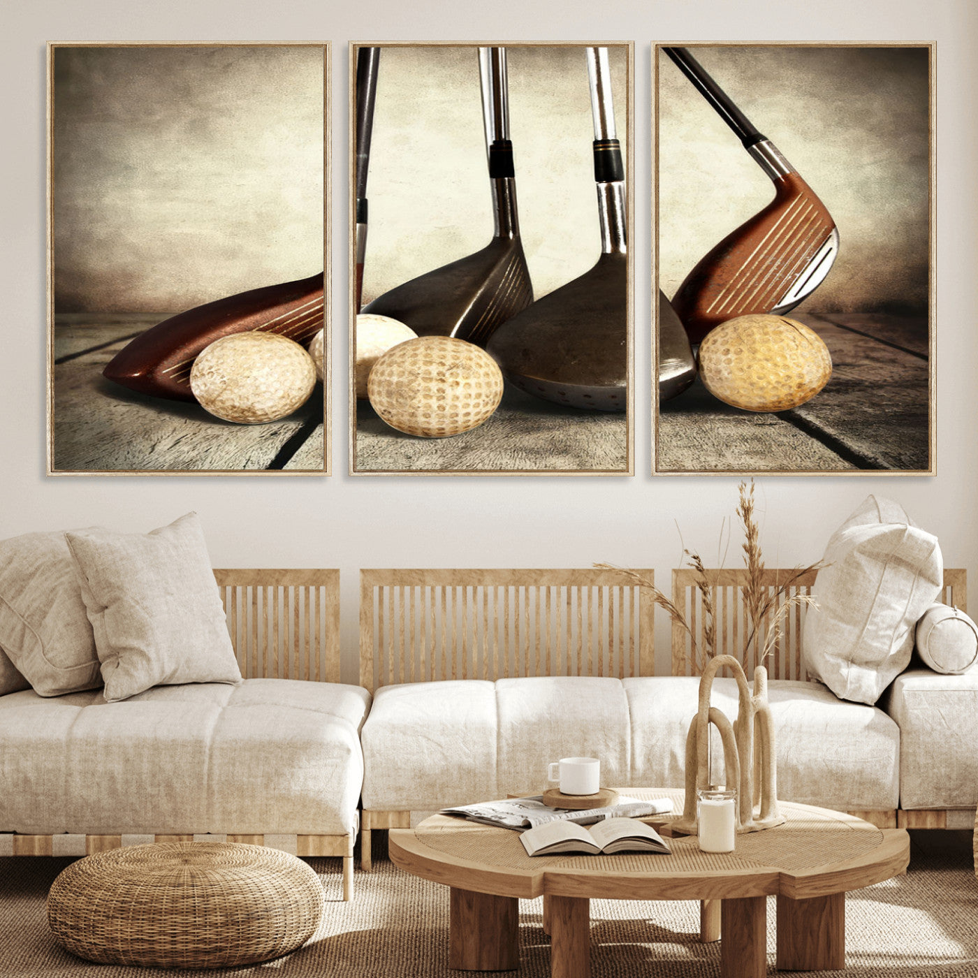 MGV-FC-60X30-3P - Vintage Golf Ball Art | Golf Decor for Man Cave or Office | Ready to Hang and Framed