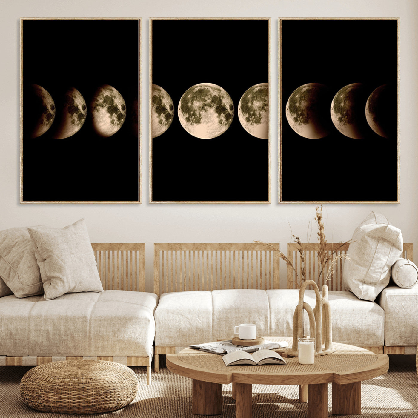 MGV-FC-60X30-3P - Phases of the Moon Wall Art | Canvas Print for Modern Wall Decor | Ready to Hang and Framed