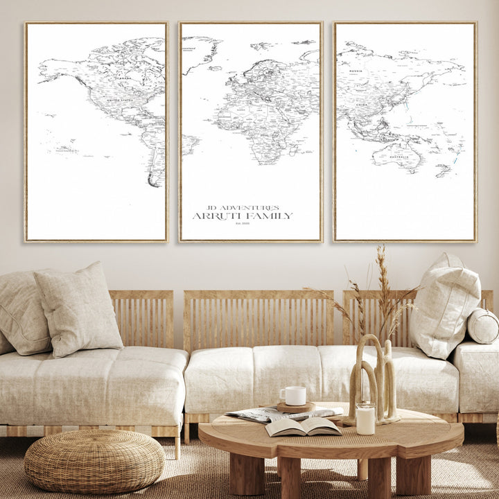 Personalized World Map Wall Art Canvas Print - Custom Push Pin Travel Map Canvas - Framed Map Print for Travel Lover Gift