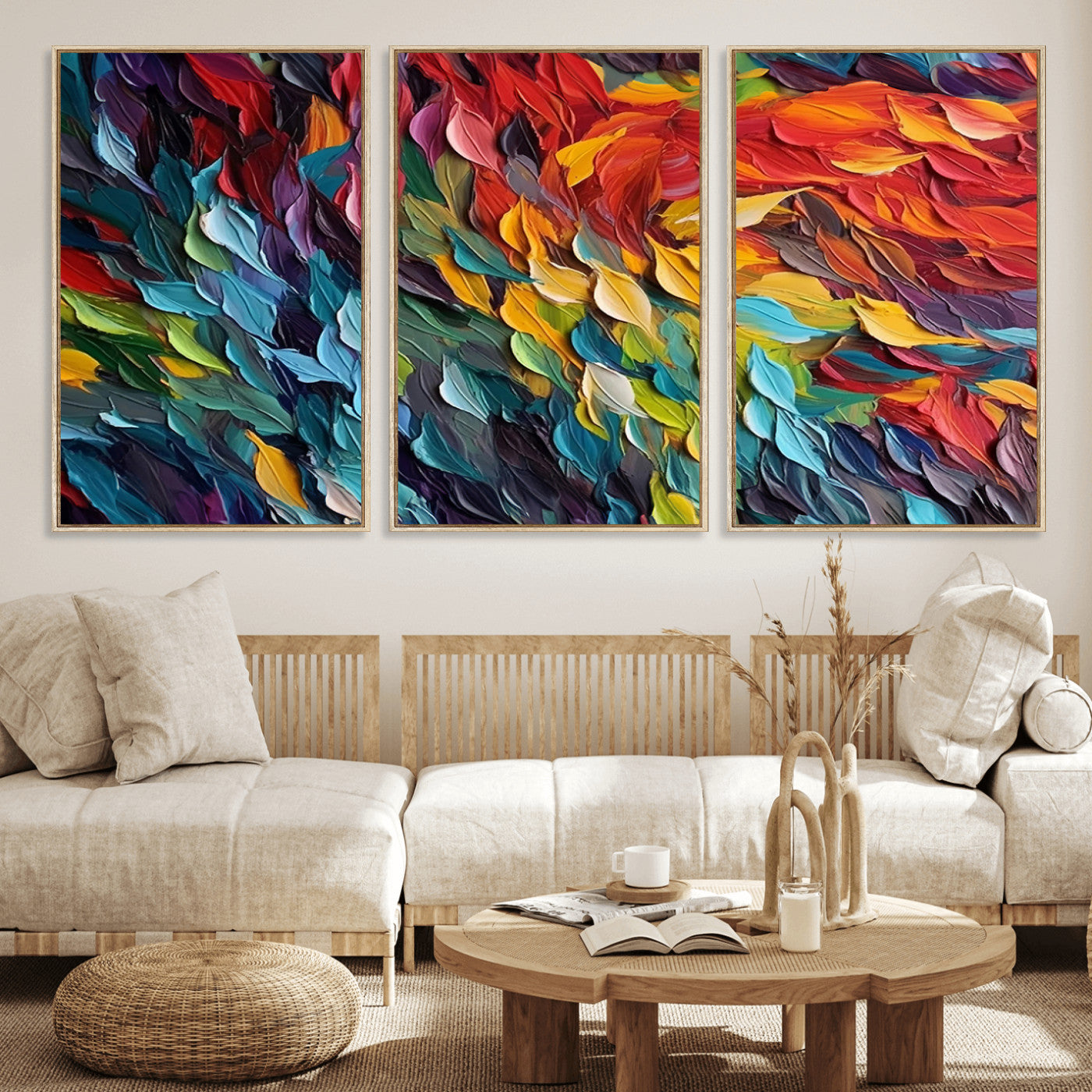 41557-MGV-FC-60X30-3P_Natural-Vibrant Abstract Leaf Wall Art Canvas Print | Bold Colorful Canvas for Living Room or Office | Ready