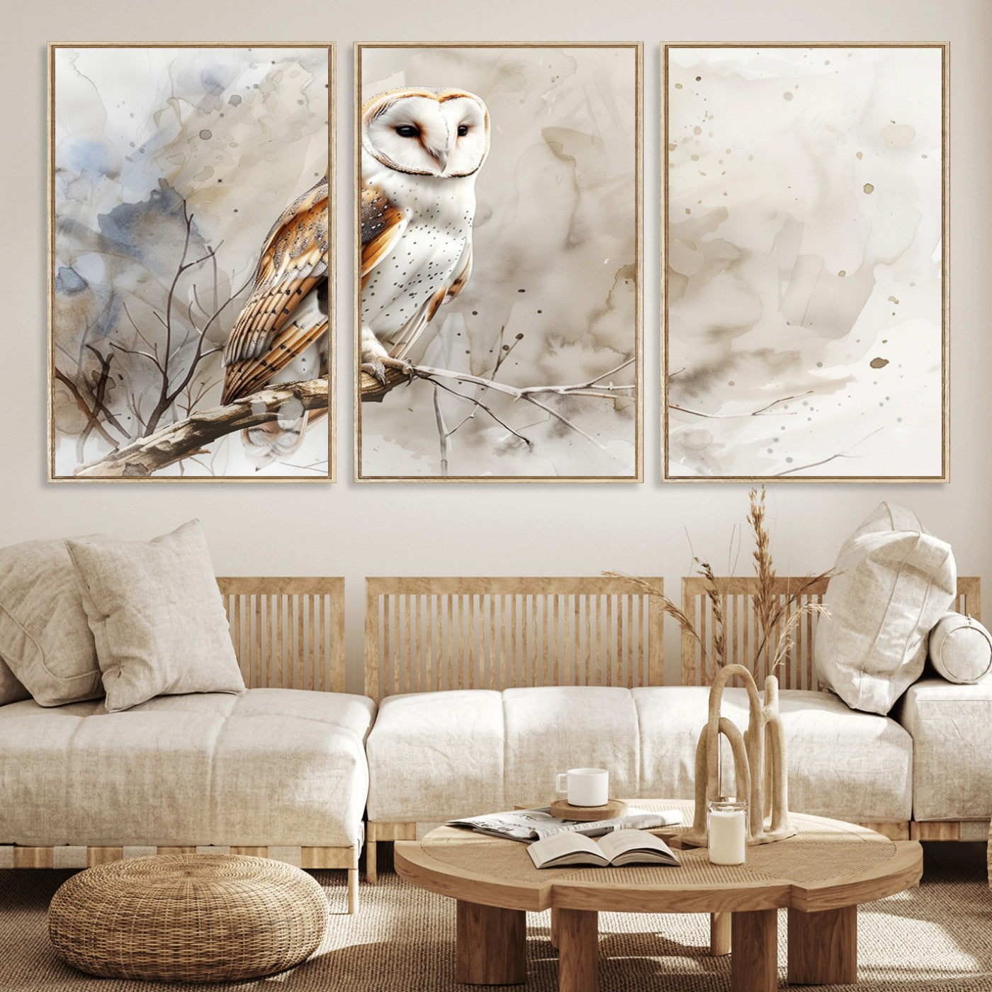 MGV-FC-60X30-3P - Barn Owl Wall Art | Watercolor Canvas Print | Perfect for Farmhouse Wall Decor | Ready to Hang