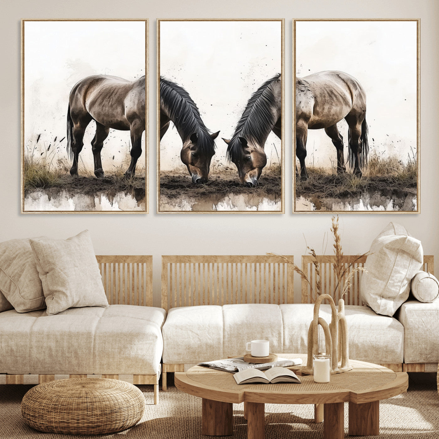 71729-MGV-CV-36X24-Chines Ink Style Horses Wall Art Canvas Print