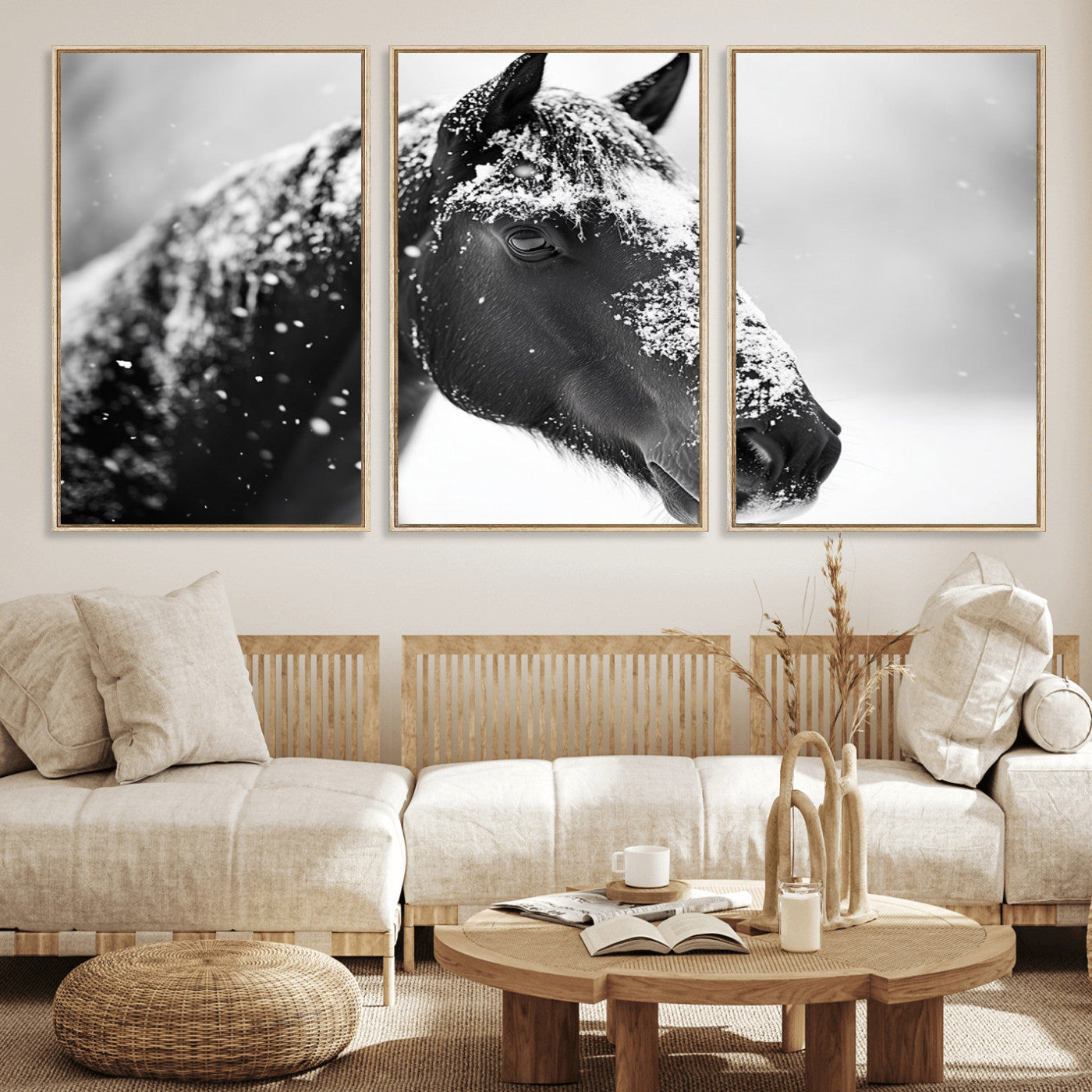 MGV-FC-60X30-3P - Horse Canvas Print - Winter Horse Snow Wall Art Canvas Print