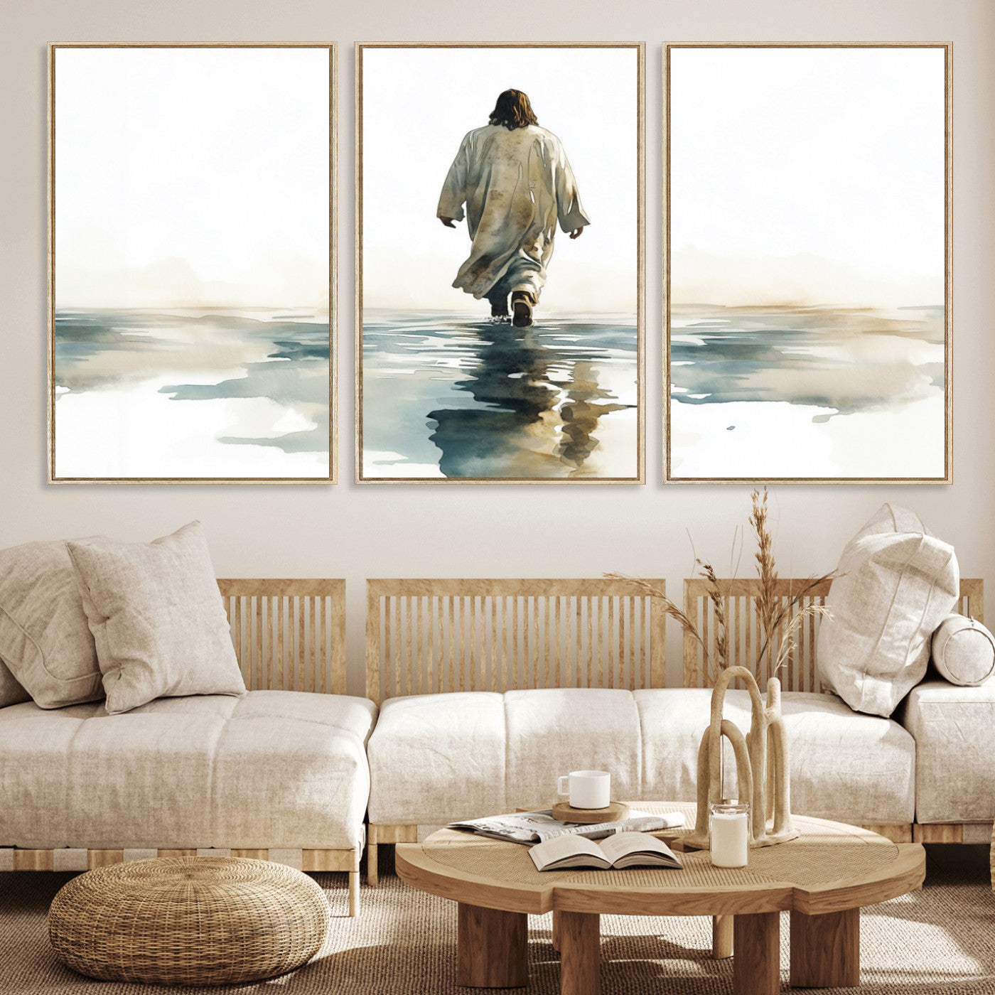 MGV-FC-60X30-3P - Abstract Jesus Wall Art Canvas Print, Christian Wall Art, Jesus Christ Walking