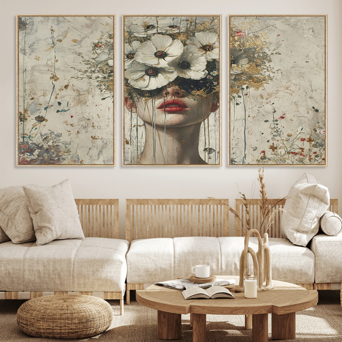 MGV-FC-60X30-3P - Abstract Floral Women Patel Wall Art Canvas Print