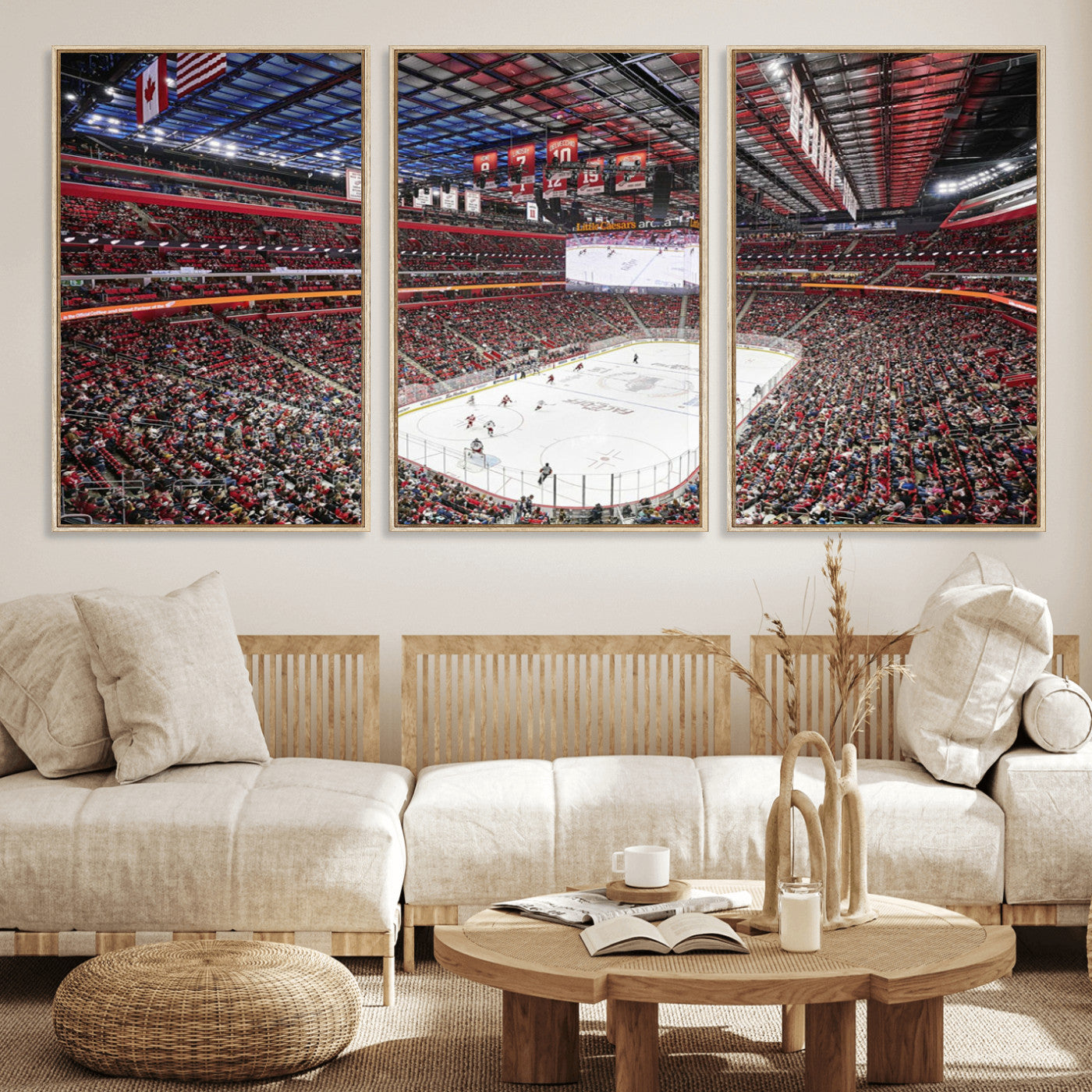 MGV-FC-60X30-3P - Barton Malow Little Caesars Arena Detroit Wall Art Canvas Print - Detroit Hockey and Basketball