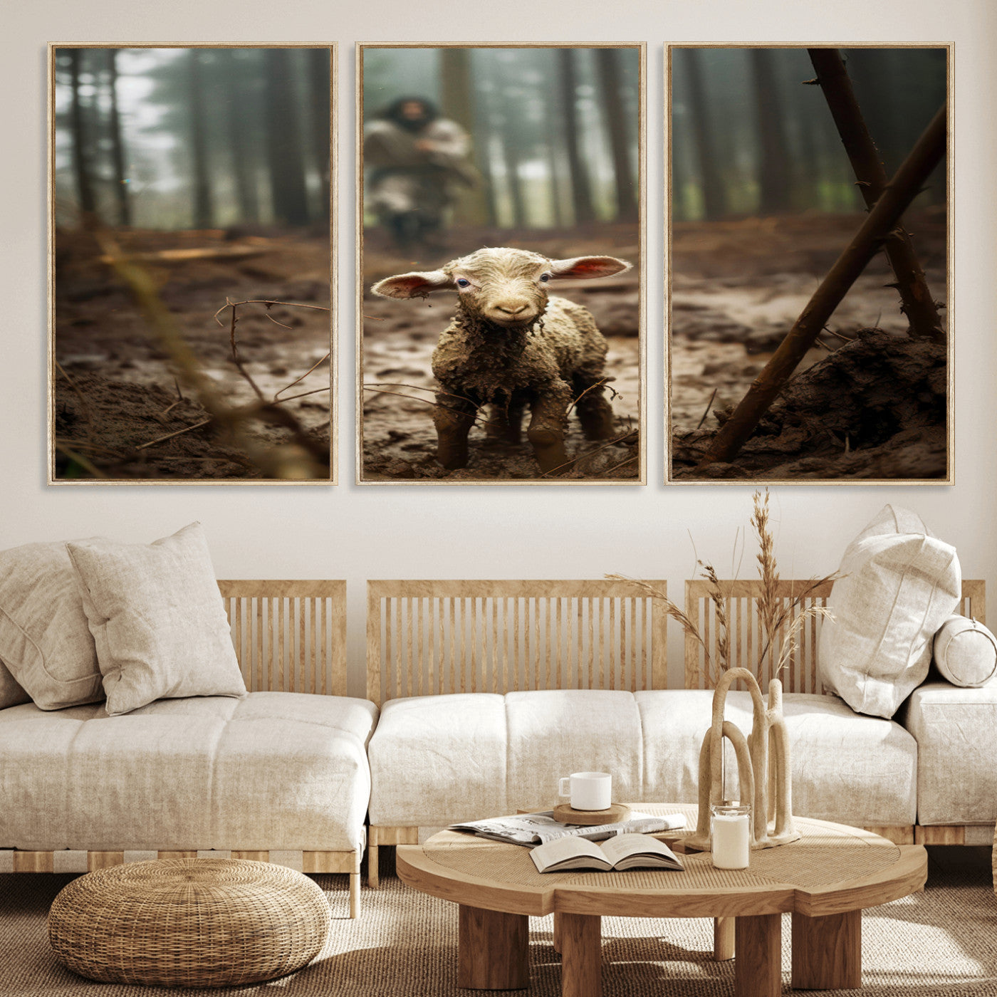 MGV-FC-60X30-3P - Jesus Running After a Lost Lamb Canvas Wall Art Print