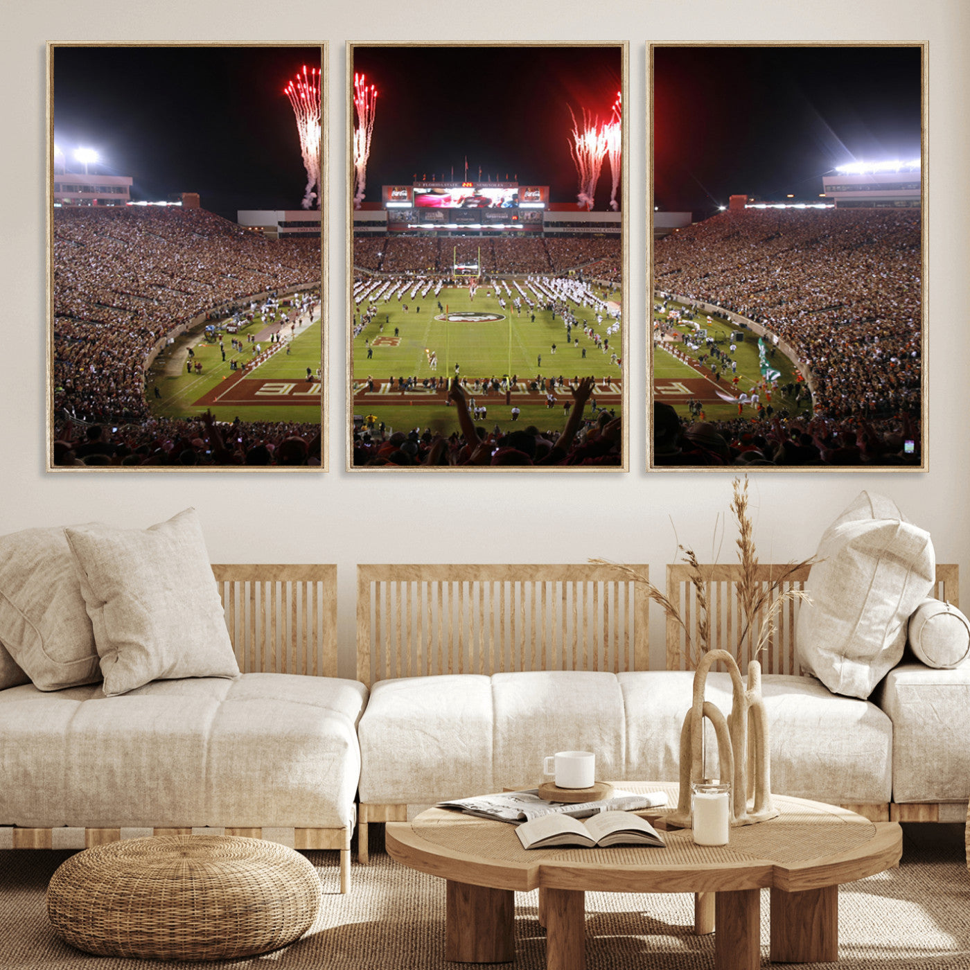 MGV-FC-60X30-3P - Framed Florida State Seminoles Football Team Print - Tallahassee Doak Campbell Stadium Wall Art