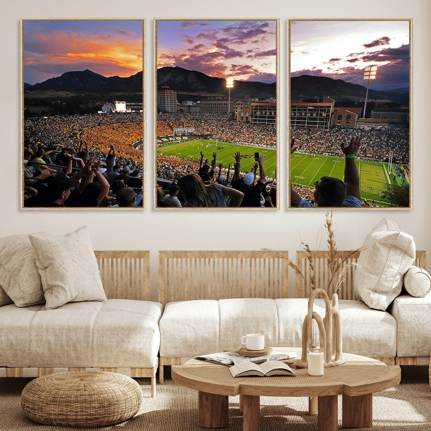 MGV-FC-60X30-3P - Framed Colorado Buffaloes Football Team Print - Boulder Folsom Field Stadium Wall Art Canvas Print