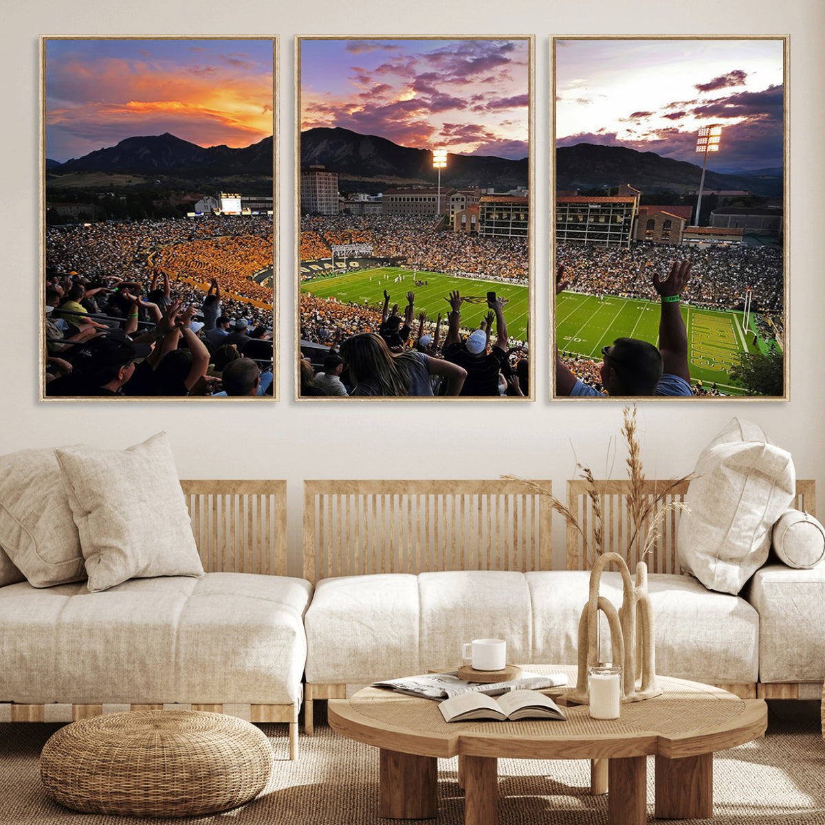 80381-MGV-CV-36X24 - Framed Colorado Buffaloes Football Team Print - Boulder Folsom Field Stadium Wall Art Canvas Print